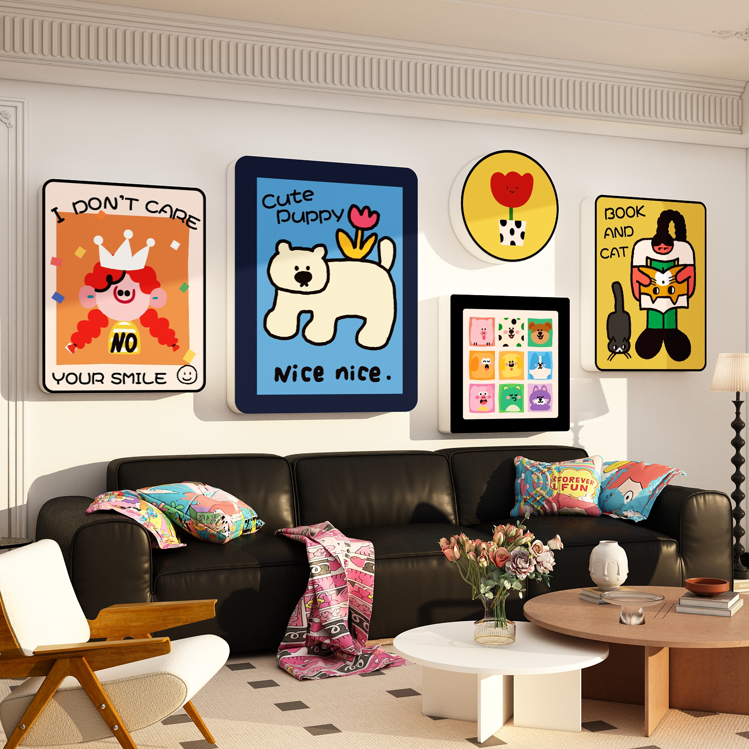 多巴胺客厅装饰挂件壁画电视机背景适合大白墙面的贴自粘2025新款