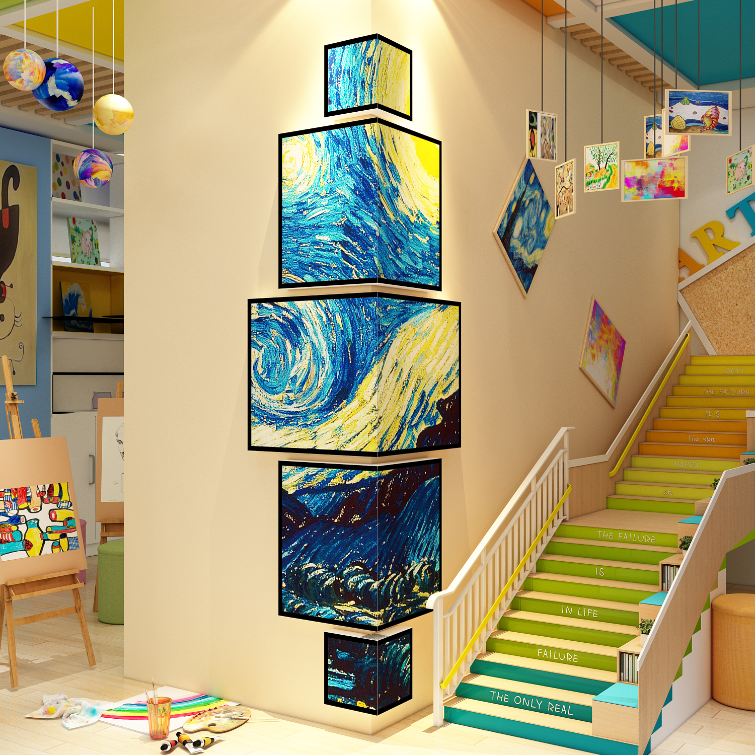 画展场景氛围布置美术教室墙面装饰梵高环创柱子遮丑转拐角墙贴纸