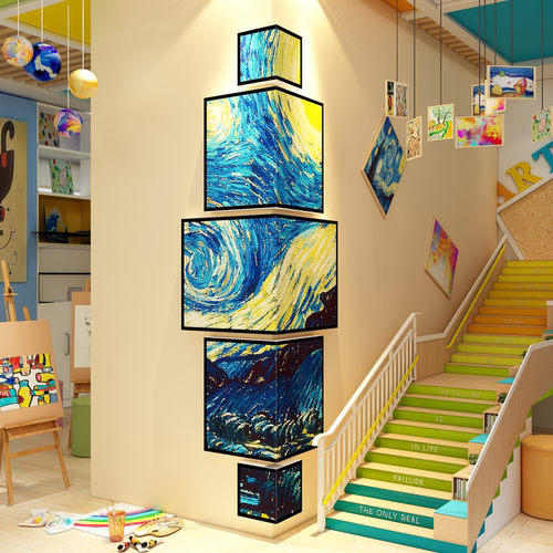 画展场景氛围布置美术教室墙面装饰梵高环创柱子遮丑转拐角墙贴纸