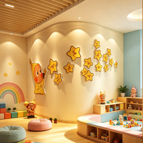 星星人环创材料幼儿园楼梯墙面装饰走廊大厅文化墙贴纸挂壁画kt板