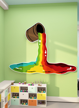 画室场景氛围布置美术教室墙面装饰幼儿园彩虹环创艺术节作品展示