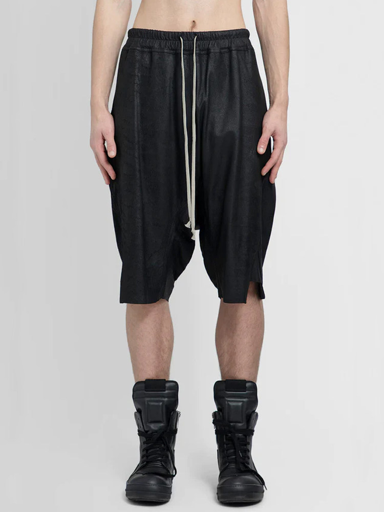 ONEOFYOU 다크 파이오니어 매트 양피  가죽 반바지 남성 RO 슬릿 하이 스트리트 루즈 5점 가죽 바지 트렌디