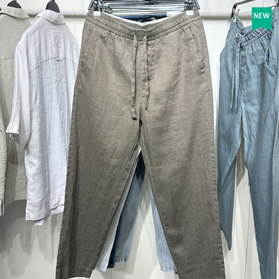 ZA春夏男装通勤直筒亚麻九分裤