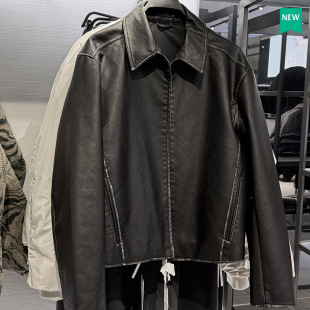 水洗仿皮短款 男装 翻领简约皮衣拉链夹克外套ZA3715302 新款 柜699