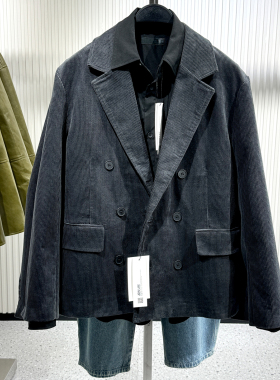 柜799！新品男装灯芯绒双排扣修身西装男士便西外套1169728 807