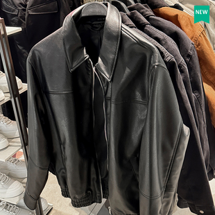 柜429!春季新品男装翻领仿皮夹克男士PU皮拉链皮衣外套4027300