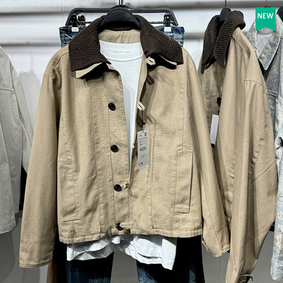 柜799！秋季款男装钩针拼接宽松翻领夹克男士工装外套3046313 707