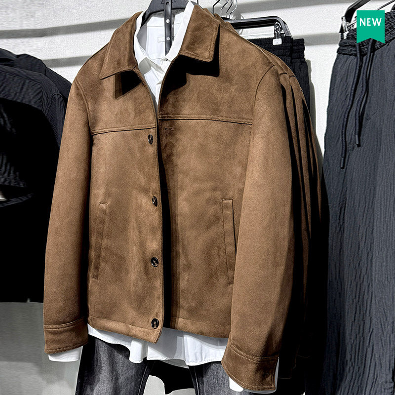 男装绒面质感效果直筒夹克外套