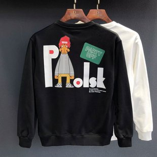 潮人圆领加绒卫衣男女秋冬宽松原创高街圆领嘻哈上衣 美式 奥莱
