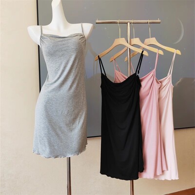 夏季新款莫代尔棉带胸垫睡裙