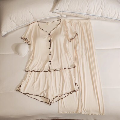 开衫高级感带胸垫夏季莫代尔睡衣