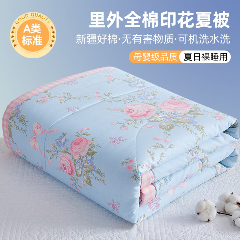100%纯棉a类新疆棉花夏凉被母婴级幼儿园薄儿童空调被夏季可机洗