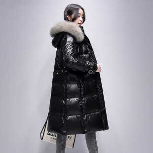 亮面免洗时尚 新款 狐狸毛领保暖外套 2025冬季 雪中飞羽绒服女中长款