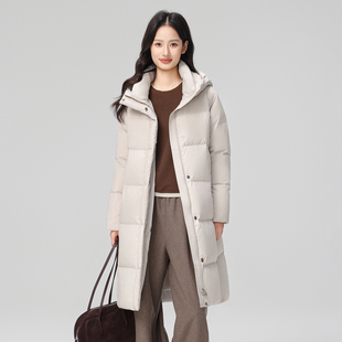 雪中飞2025冬新款韩版简约羽绒服保暖显瘦连帽中长款外套女款外套