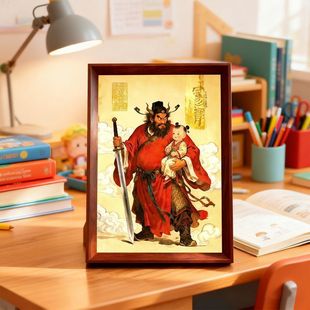 钟馗护子图摆件挂画天师国画卧室儿童房吉祥平安招财吉祥孩子学生