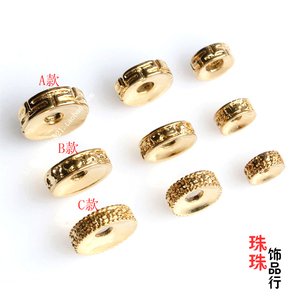 DIY穿珠饰品配件黄铜镀24K金色隔片车轮珠六子真言隔珠长城纹垫片