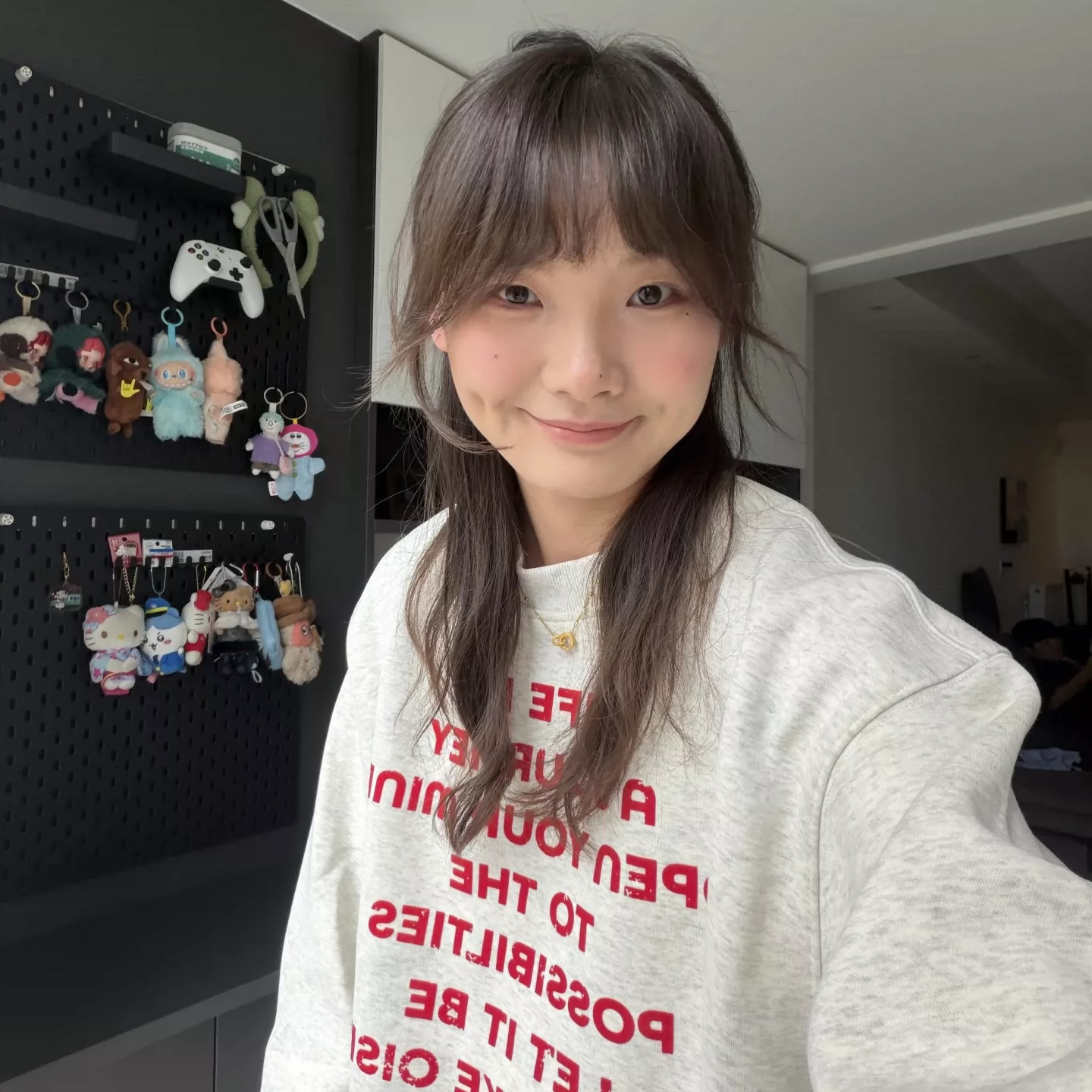 韩系isn小众做旧字母印花白灰色圆领卫衣女秋冬宽松休闲百搭上衣