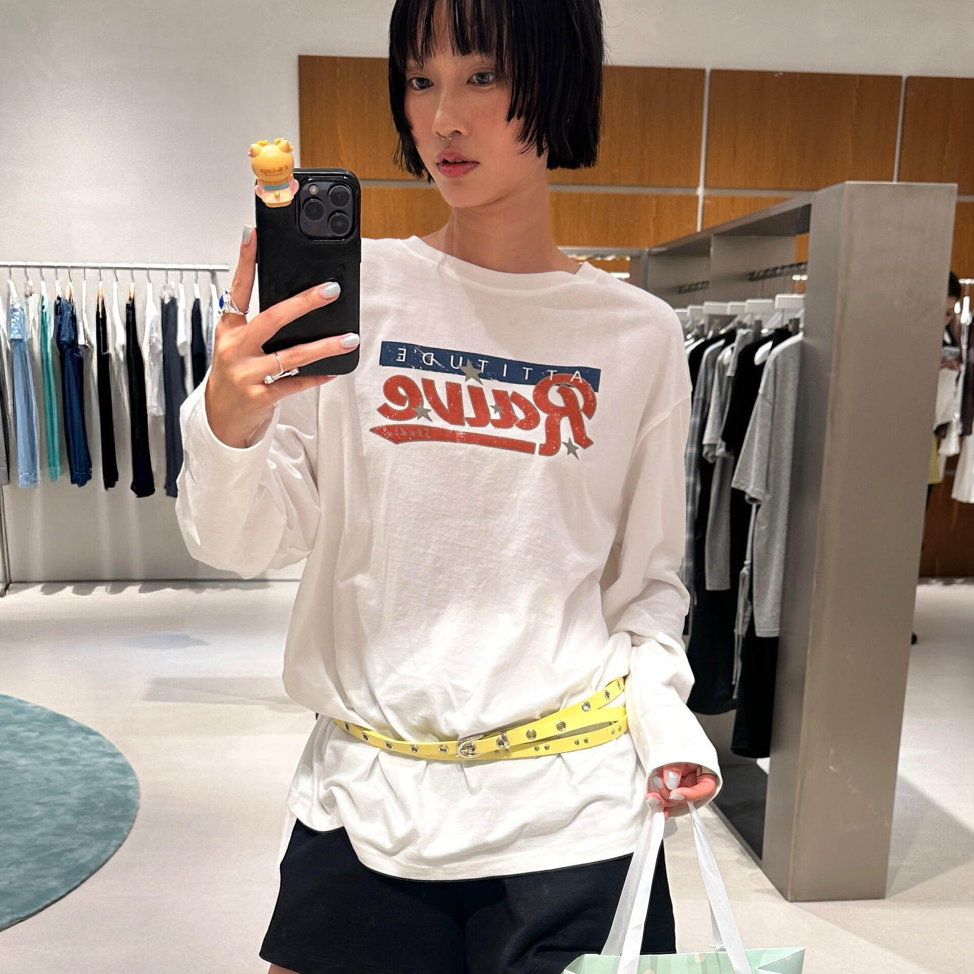 韩系ins小众字母印花星星袖子长袖T恤上衣女慵懒休闲宽松打底上衣