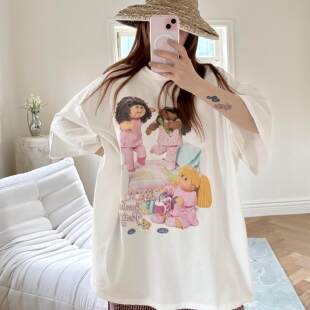 韩系小众布偶哇哇卡通印花慵懒休闲宽松纯棉舒适短袖T恤上衣女夏