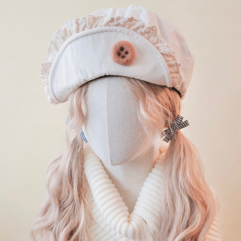 本守造原创手工毛呢纽扣蕾丝贝雷帽云朵帽秋冬保暖白色浅米白,服饰配件/皮带/帽子/围巾,帽子,淘宝优惠券,粉丝福利购,淘宝优惠卷