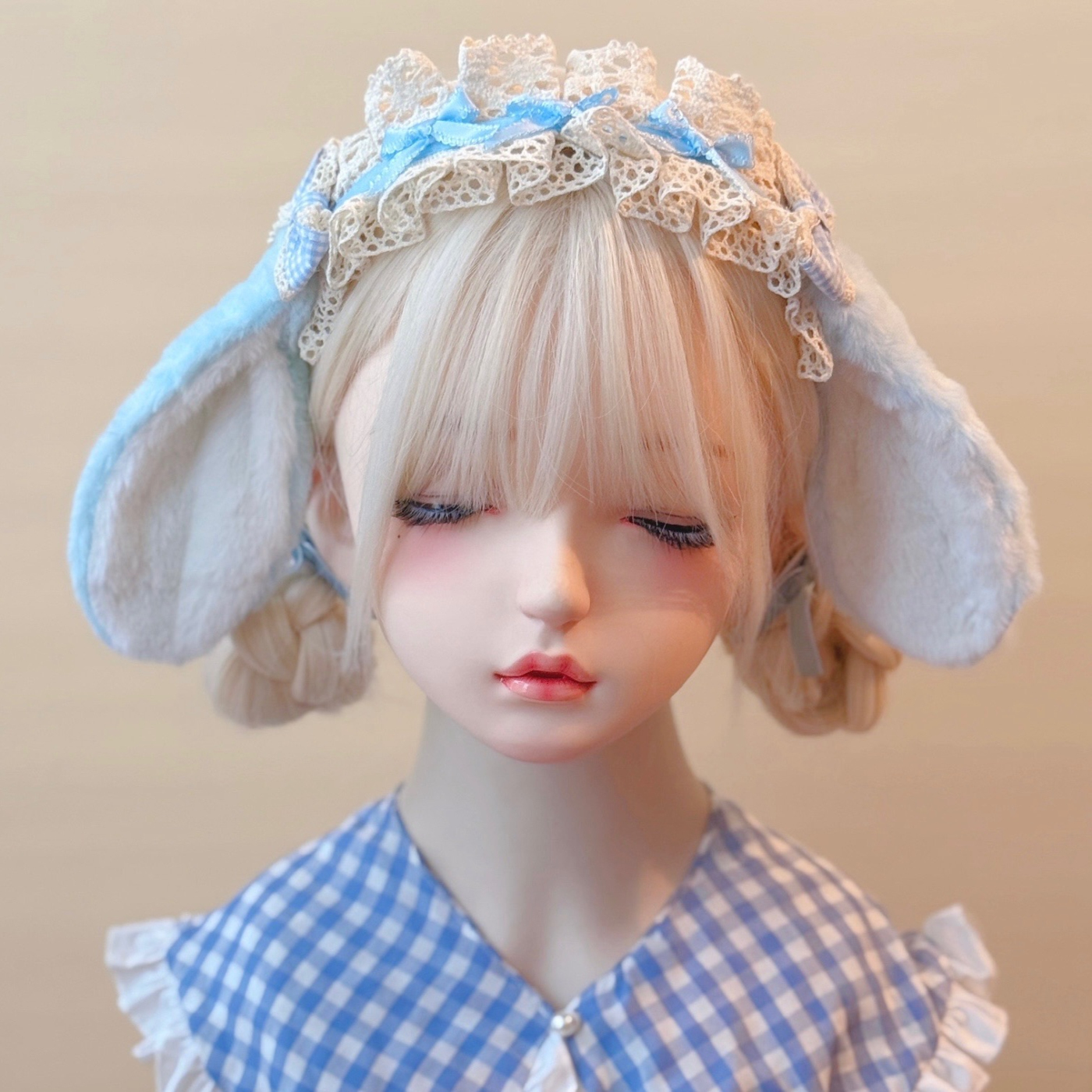 本守造原创缎带毛绒垂耳兔发箍