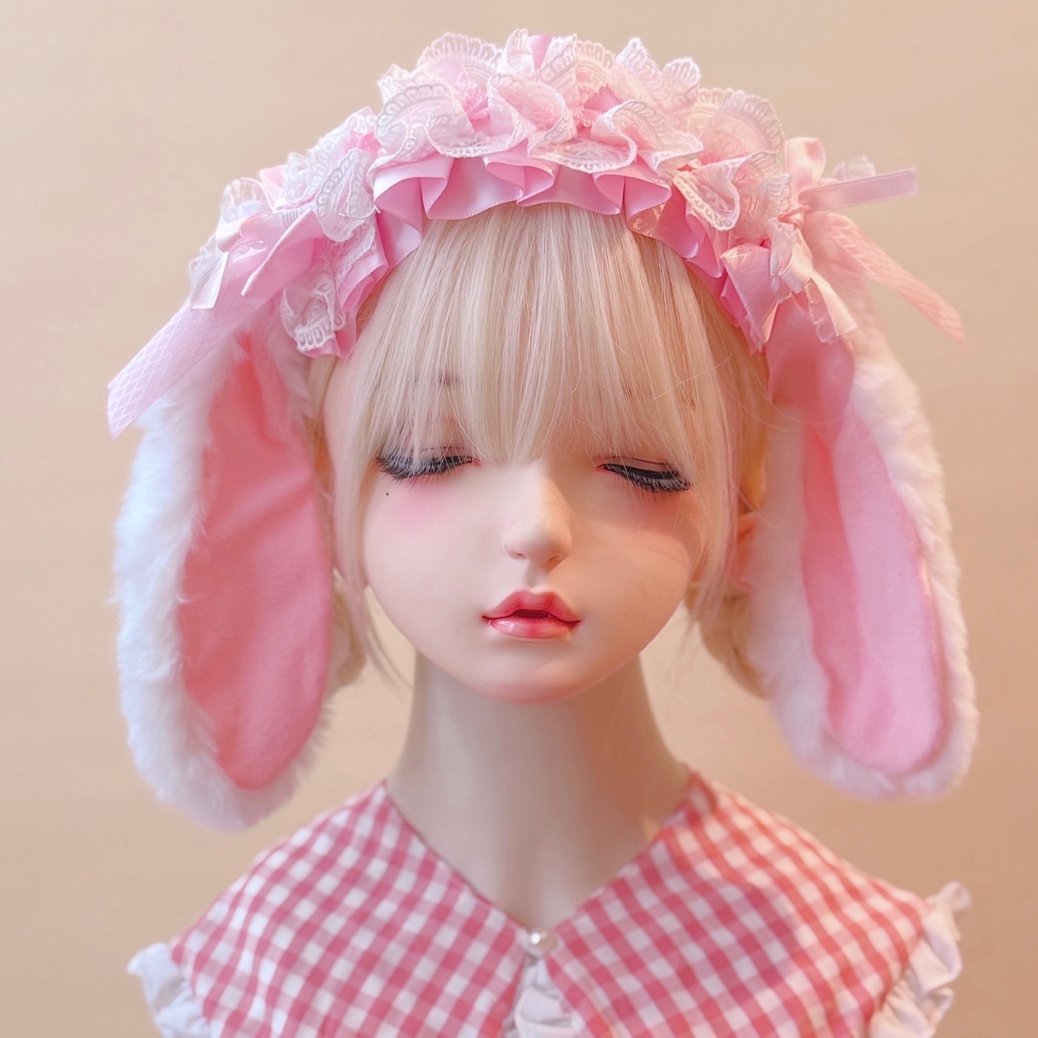 本守造原创毛绒垂耳兔荷叶边发箍