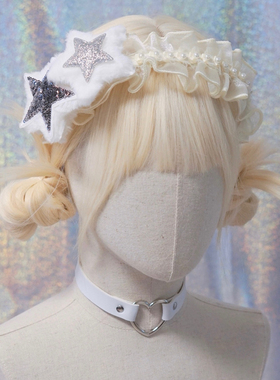 本守造原创手工星星荷叶边仿珍珠发箍头箍软妹Y2K亚文化百搭白色