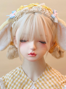 本守造原创手工蝴蝶结蕾丝毛绒垂耳兔发箍兽耳lolita毛绒kc黄色