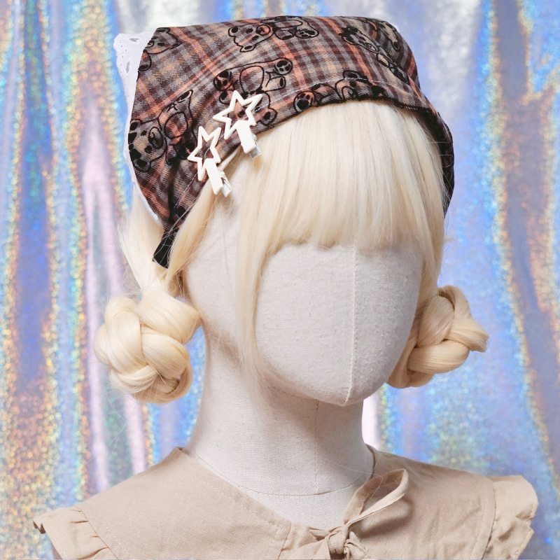 本守造原创小熊棕格三角巾发箍