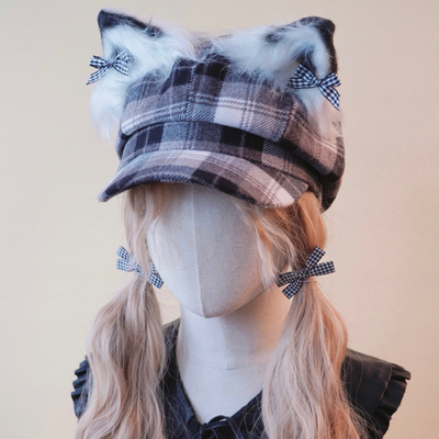 本守造原创毛绒猫耳报童帽