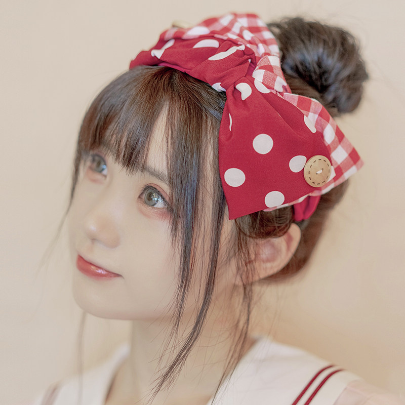 本守造原创手工拼接蝴蝶结发箍日本日韩日系红色波点
