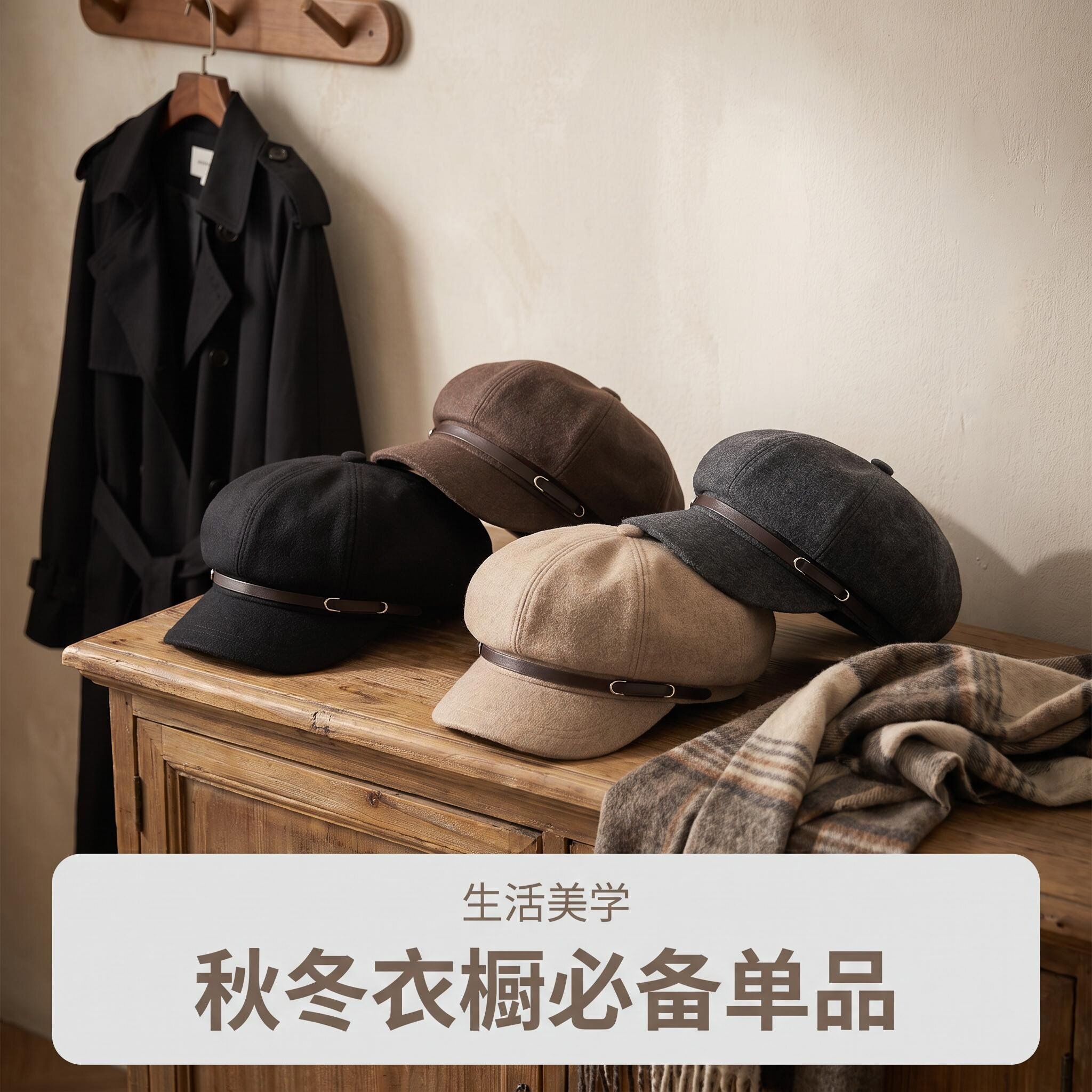 秋冬保暖八角贝雷帽女款简约百搭
