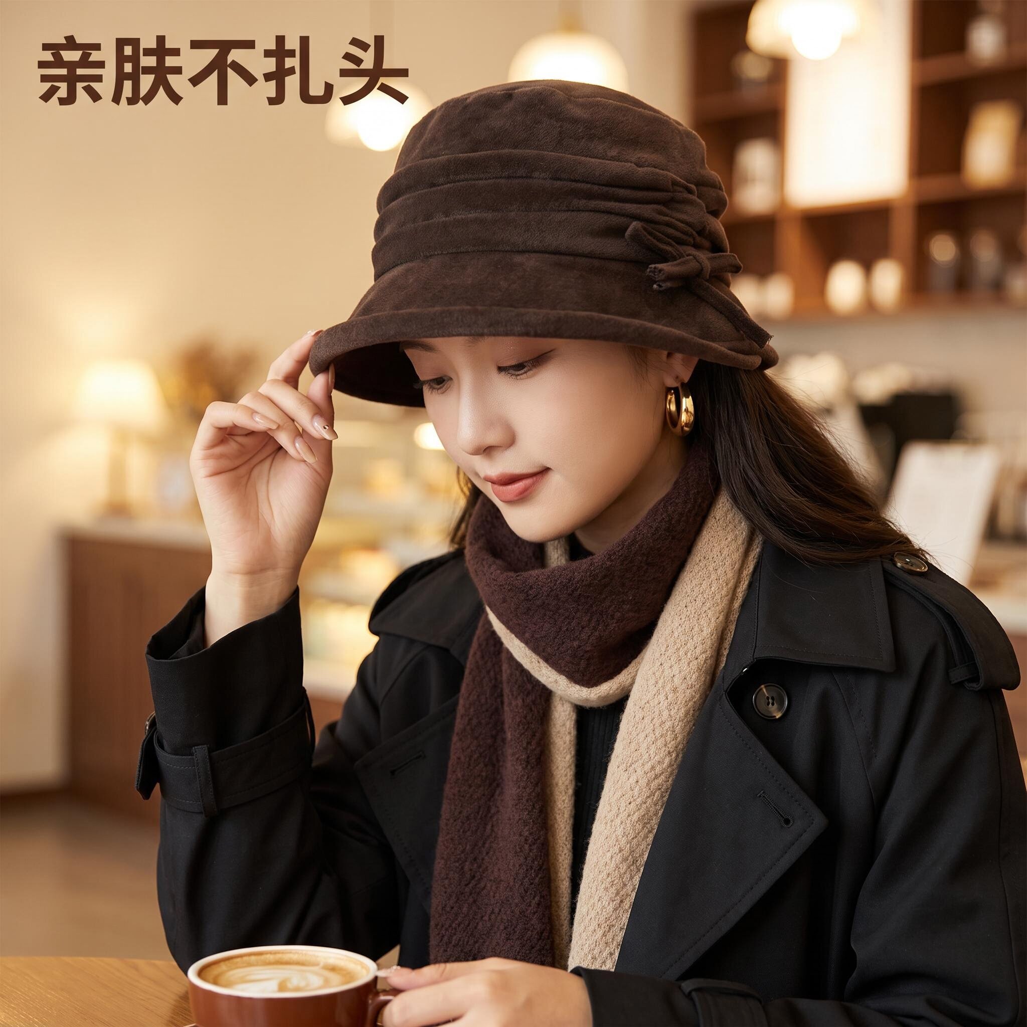 秋冬保暖复古卷边渔夫帽女显脸小