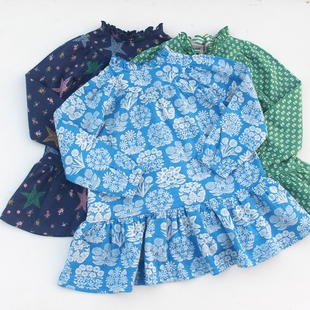 12码 英国bd女童纯棉印花星星连衣裙中大童裙子 猫耳