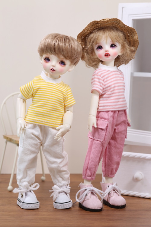 【包邮】BJD.YOSD6分1/6娃娃衣服日常套装T恤短袖条纹工装裤休闲