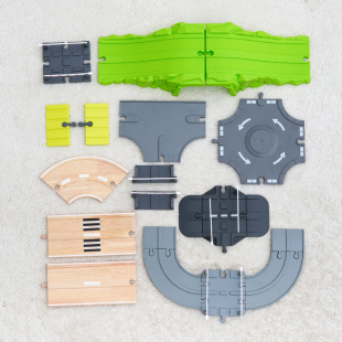 勒酷小火车轨道玩具配件木制质公路汽车场景拓展拼装 益智玩具