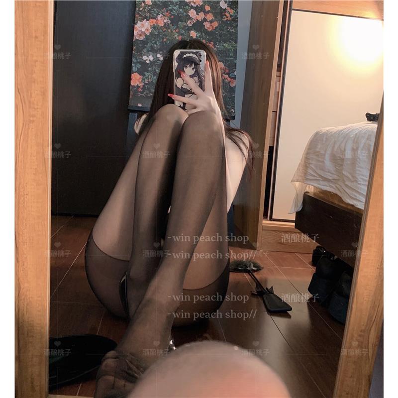 酒酿桃连裤袜情趣薄款丝袜可手撕情调制服黑丝性感美腿袜开档白丝