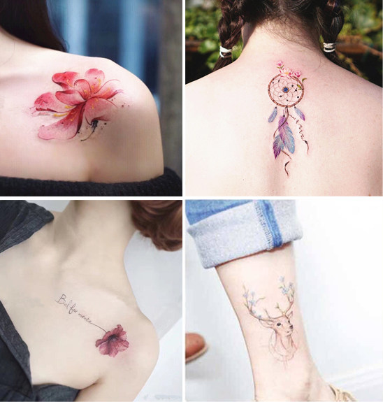 60张女可爱性感锁骨脚踝小清新字母蝴蝶花彩绘仿真持久刺青纹身贴