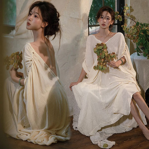 影楼新款气质少女复古新中式连衣裙女清冷森系露背艺术照拍照服装