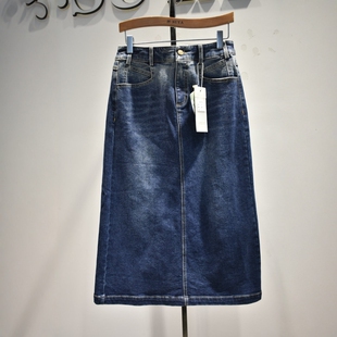 品牌女装2026春季新款专柜时尚休闲牛仔开衩半身裙59063
