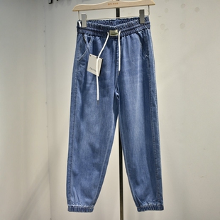 秋奕女裤2026夏季63360专柜修身时尚休闲松紧腰运动牛仔裤