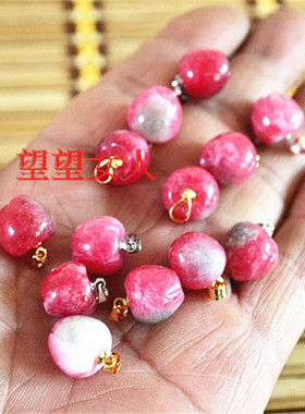 玉石七彩粉色项链吊坠桃花玉