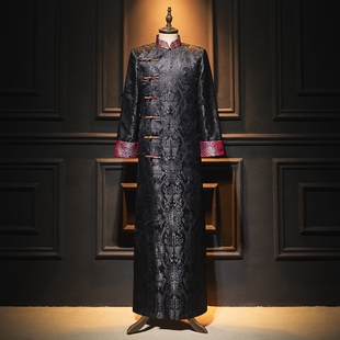 年会主持司仪服黑色 兄弟团马褂长袍马褂唐装 新款 相声服伴郎服中式