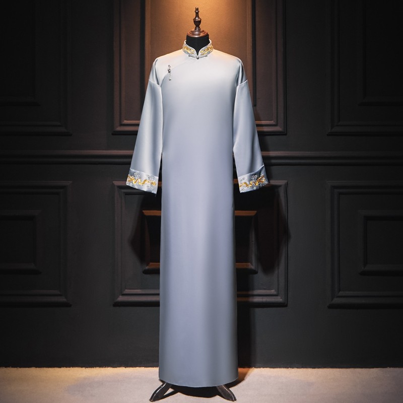 相声服长衫男民国大褂中国风中式伴郎绣花年会表演演出服长袍马褂