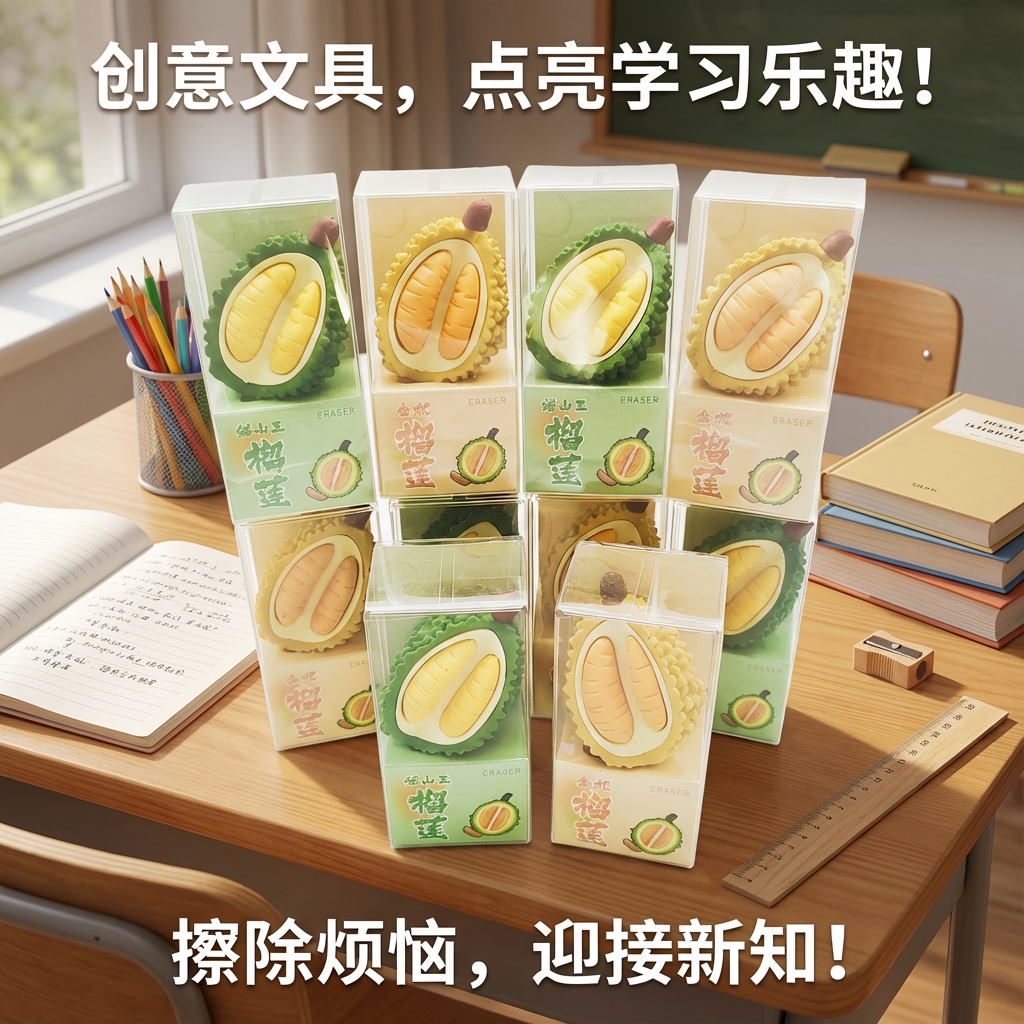 创意榴莲造型橡皮卡通可爱学生文具铅笔橡皮擦点亮学习乐趣超干净
