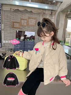 女童春装2026新款二棉薄棉韩版防风外套儿童夹棉夹克上衣洋气时髦