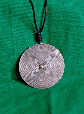 复古圆形苗银吊坠项链女气质螺旋纹白铜毛衣链民族风饰品