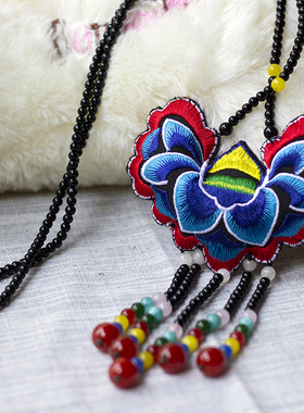 民族风布艺绣花项链异域风情毛衣链百搭项圈女式云南风