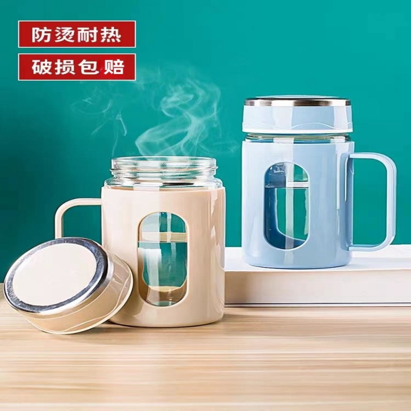 玻璃水杯500ml杯子带盖耐高温