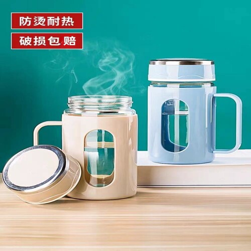 玻璃水杯500ml杯子带盖耐高温
